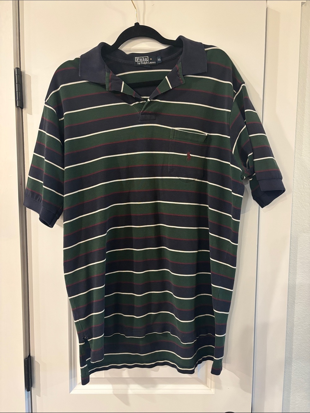 Polo by Ralph Lauren Navy and Green Striped Short-Sleeve Polo